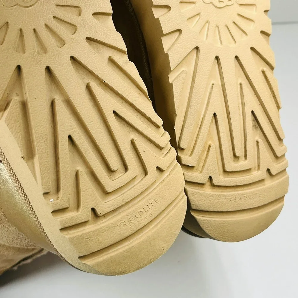 UGG Classic Short Metallic Heel Boots Women Size 10 Sand Gold Suede 1019030